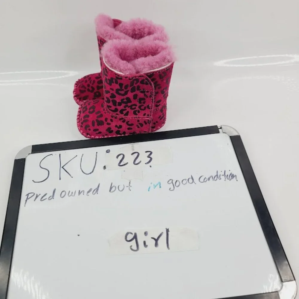 UGG Girl's Pink Cassie Leopard Print Suede Fur Classic Ankle Winter Boot Sz 0/1